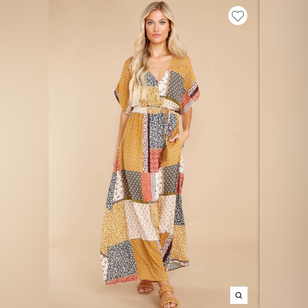 PICTURESQUE PICNIC GOLDENROD MULTI PRINT MAXI DRESS